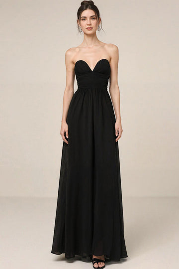 Strapless A Line Black Long Evening Dress